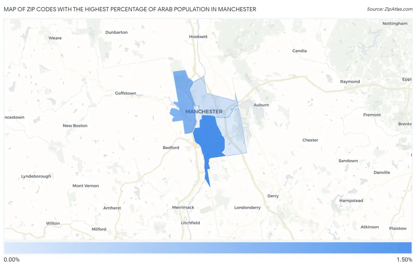 Zip Codes with the Highest Percentage of Arab Population in Manchester Map