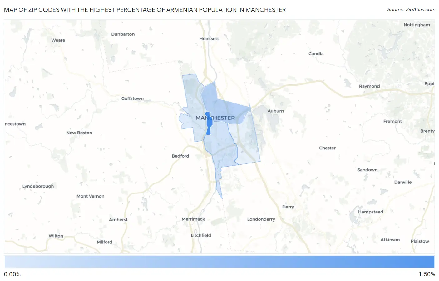 Zip Codes with the Highest Percentage of Armenian Population in Manchester Map