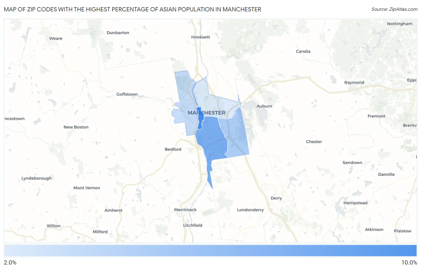 Zip Codes with the Highest Percentage of Asian Population in Manchester Map