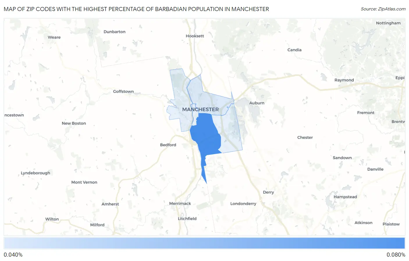 Zip Codes with the Highest Percentage of Barbadian Population in Manchester Map