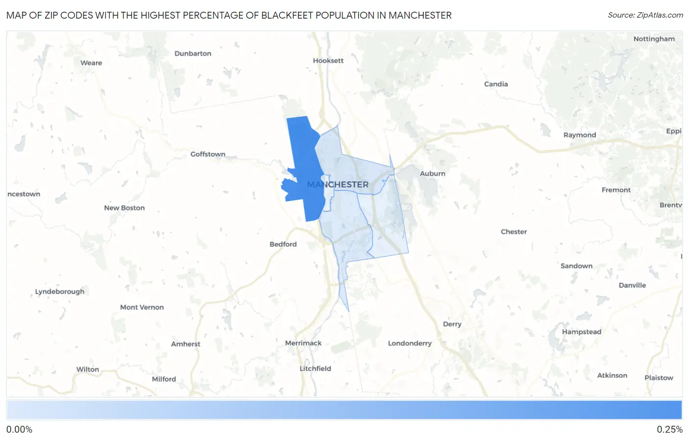 Zip Codes with the Highest Percentage of Blackfeet Population in Manchester Map