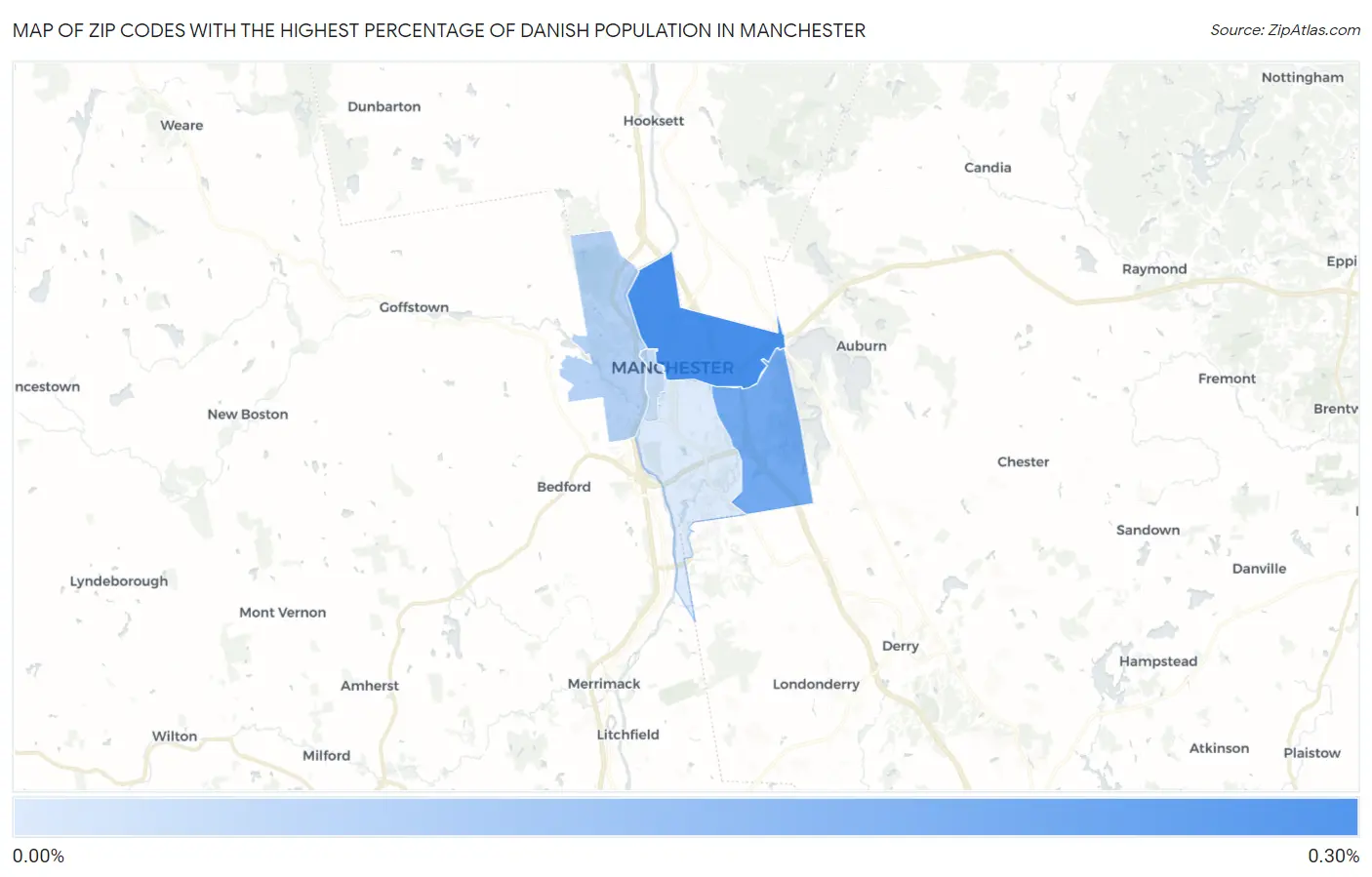 Zip Codes with the Highest Percentage of Danish Population in Manchester Map