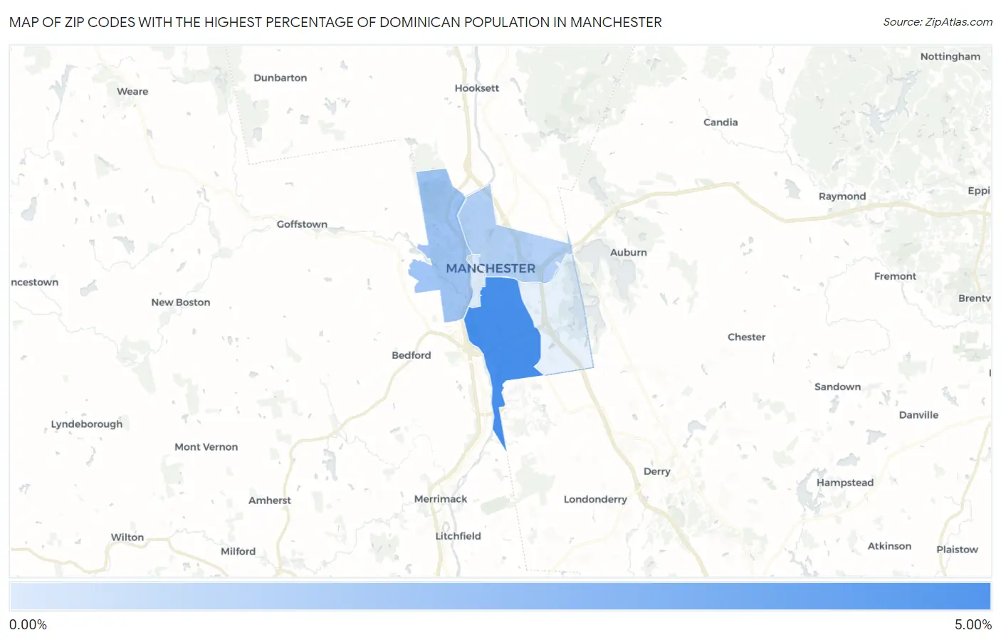 Zip Codes with the Highest Percentage of Dominican Population in Manchester Map