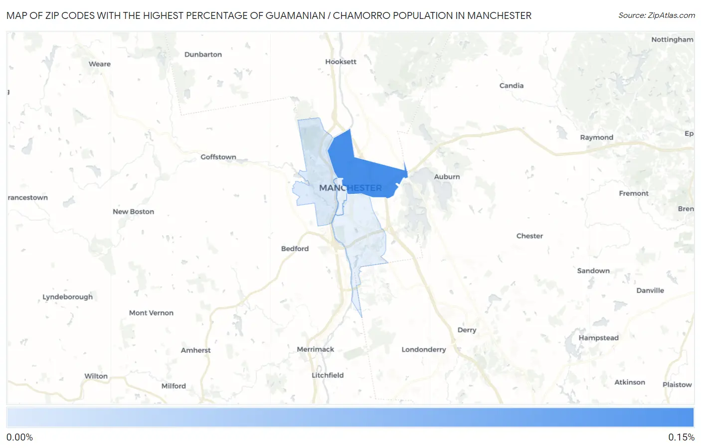 Zip Codes with the Highest Percentage of Guamanian / Chamorro Population in Manchester Map