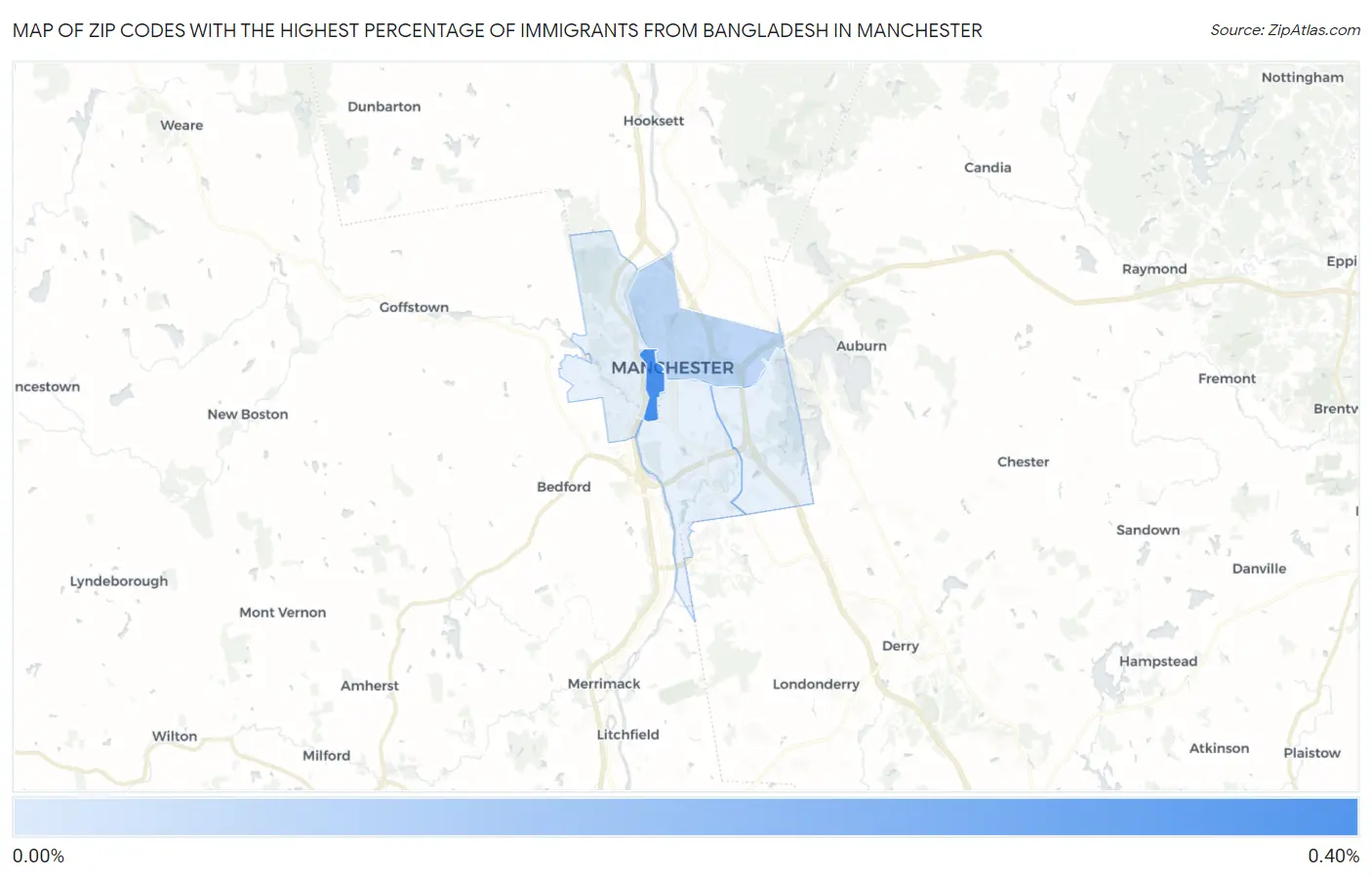 Zip Codes with the Highest Percentage of Immigrants from Bangladesh in Manchester Map