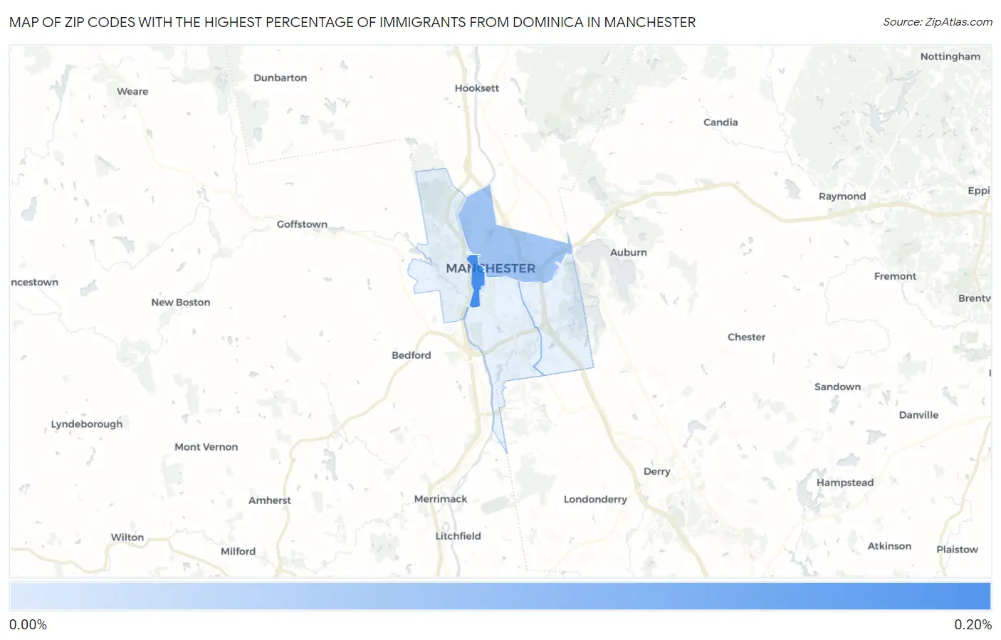 Zip Codes with the Highest Percentage of Immigrants from Dominica in Manchester Map
