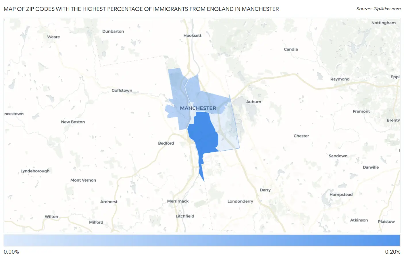 Zip Codes with the Highest Percentage of Immigrants from England in Manchester Map