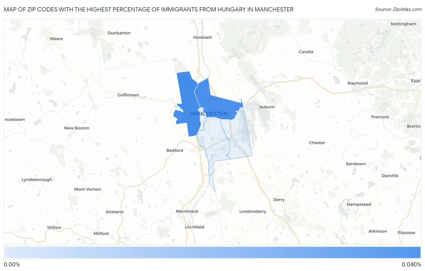 Zip Codes with the Highest Percentage of Immigrants from Hungary in Manchester Map