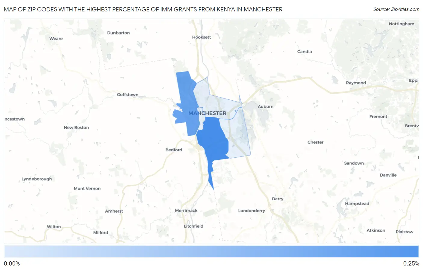 Zip Codes with the Highest Percentage of Immigrants from Kenya in Manchester Map