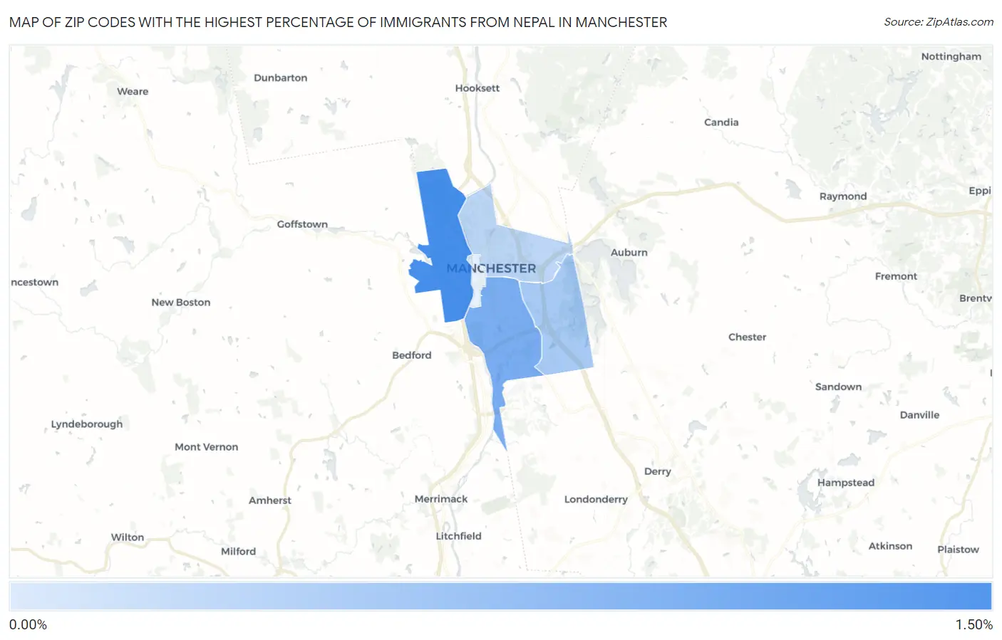 Zip Codes with the Highest Percentage of Immigrants from Nepal in Manchester Map