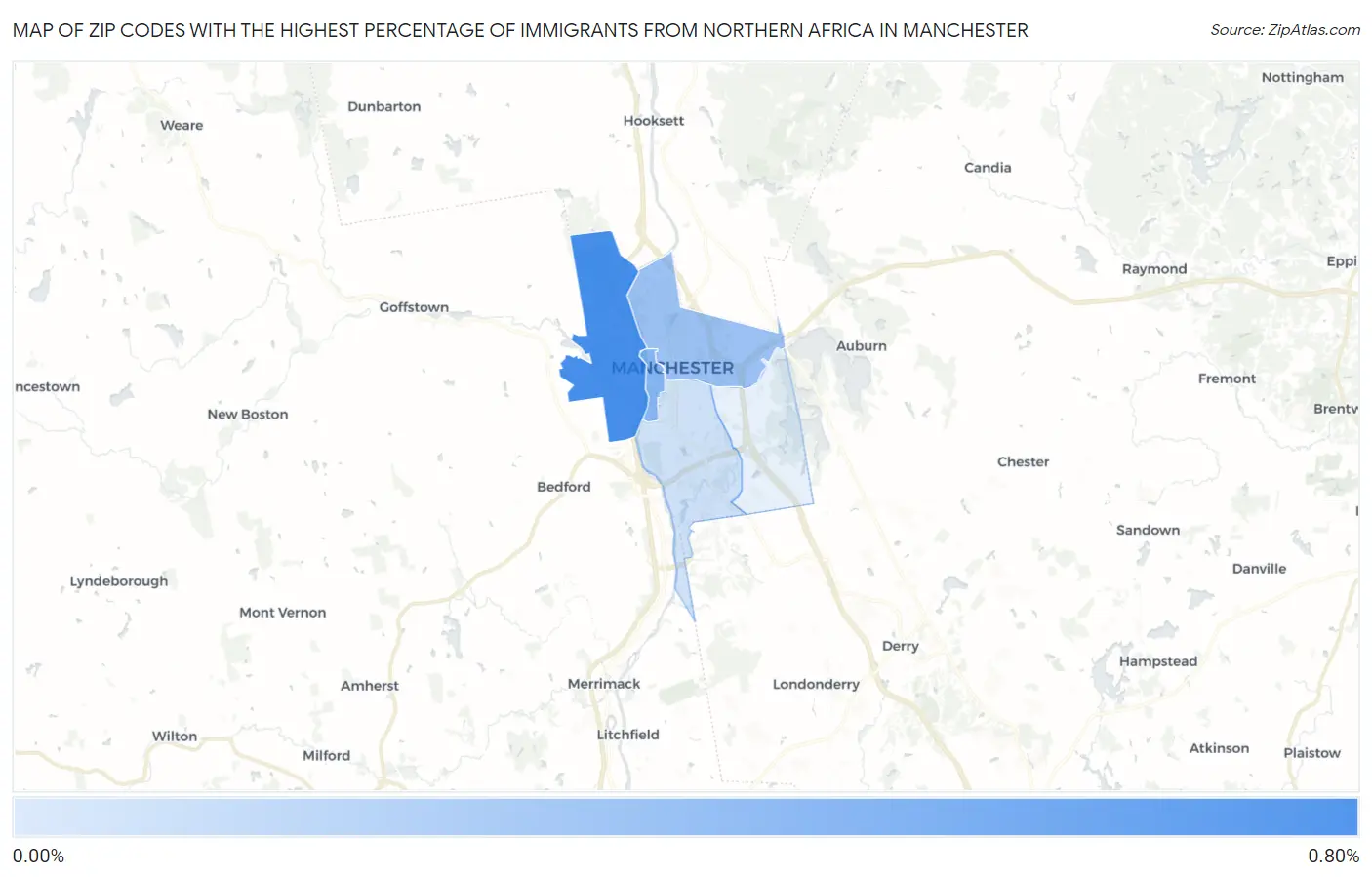 Zip Codes with the Highest Percentage of Immigrants from Northern Africa in Manchester Map