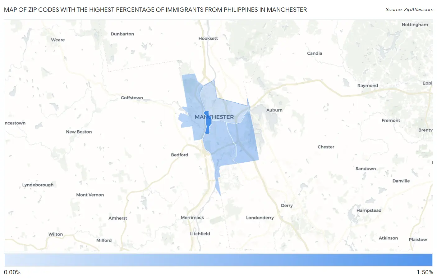 Zip Codes with the Highest Percentage of Immigrants from Philippines in Manchester Map