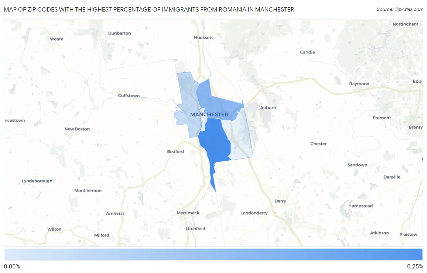 Zip Codes with the Highest Percentage of Immigrants from Romania in Manchester Map