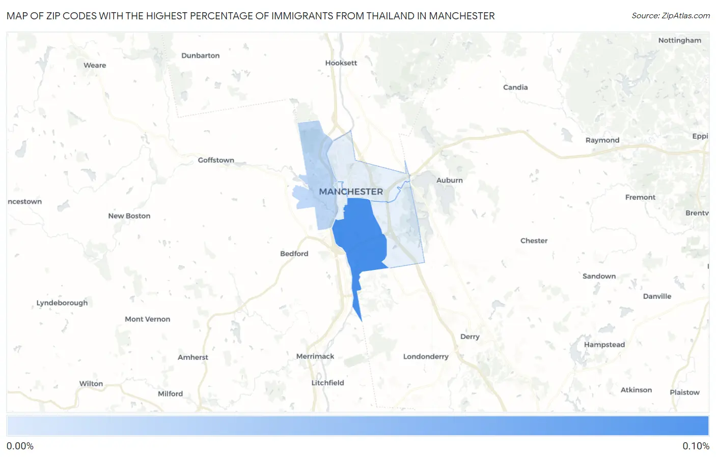 Zip Codes with the Highest Percentage of Immigrants from Thailand in Manchester Map