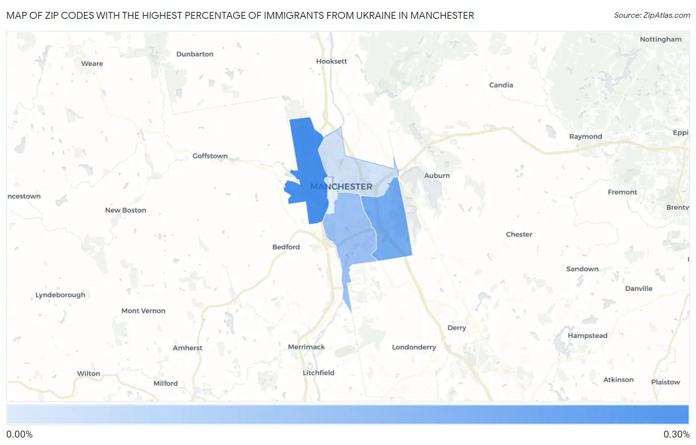 Zip Codes with the Highest Percentage of Immigrants from Ukraine in Manchester Map