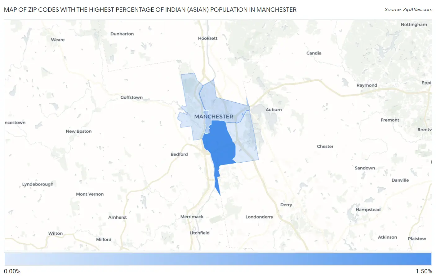 Zip Codes with the Highest Percentage of Indian (Asian) Population in Manchester Map
