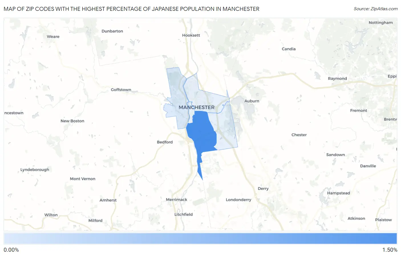Zip Codes with the Highest Percentage of Japanese Population in Manchester Map