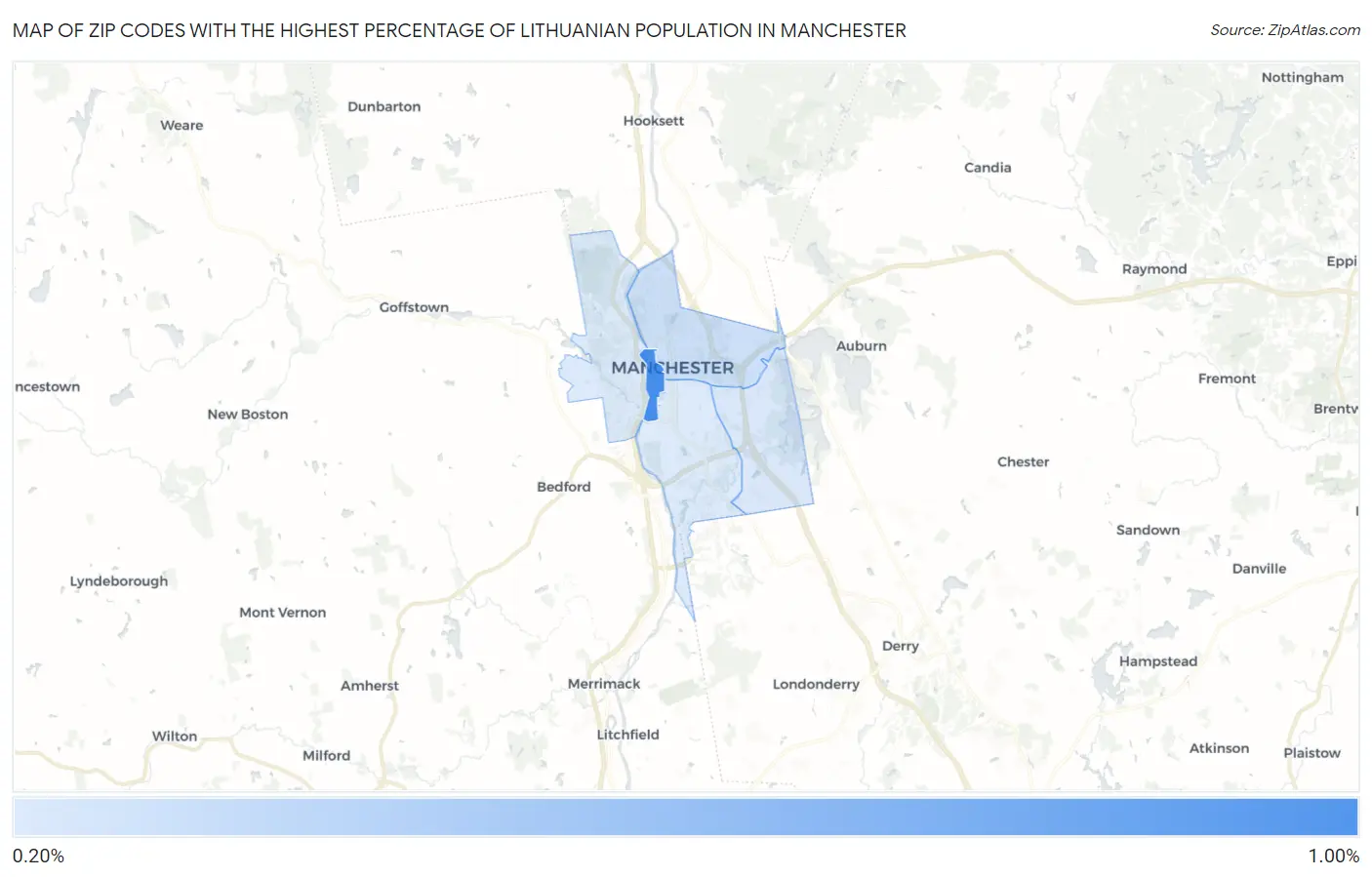Zip Codes with the Highest Percentage of Lithuanian Population in Manchester Map