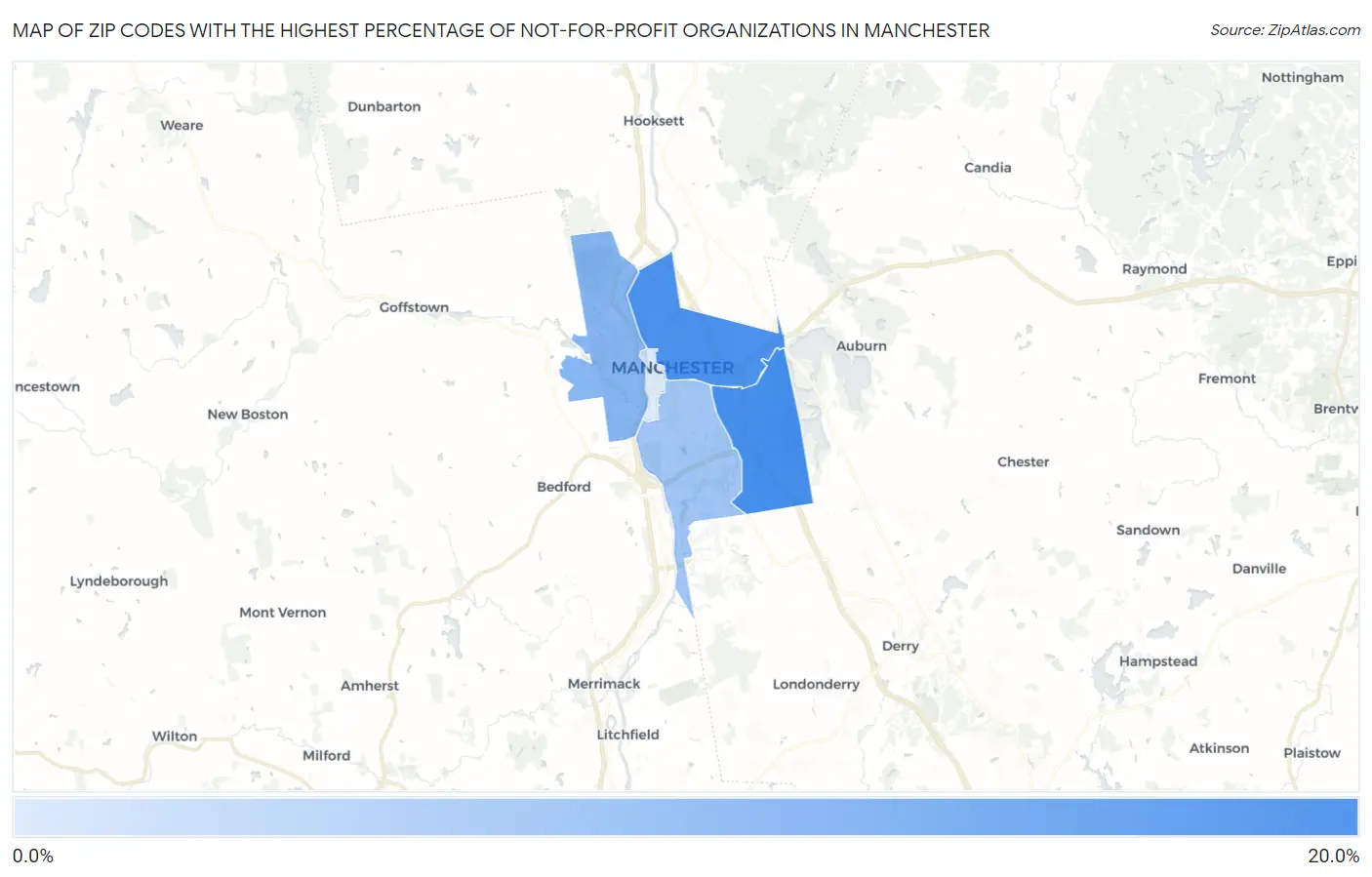 Zip Codes with the Highest Percentage of Not-for-profit Organizations in Manchester Map