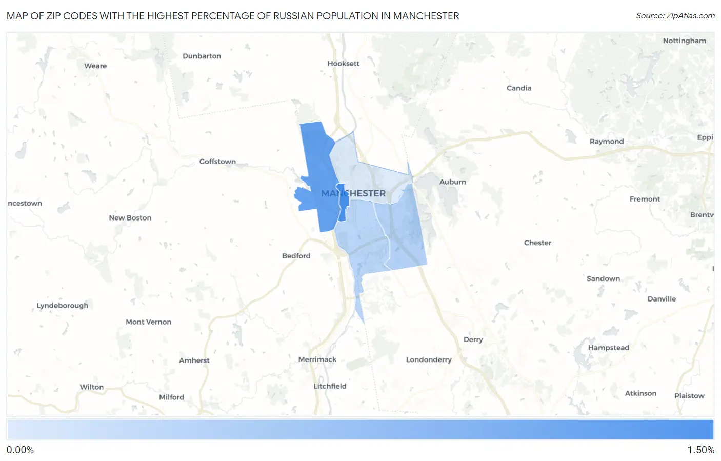 Zip Codes with the Highest Percentage of Russian Population in Manchester Map