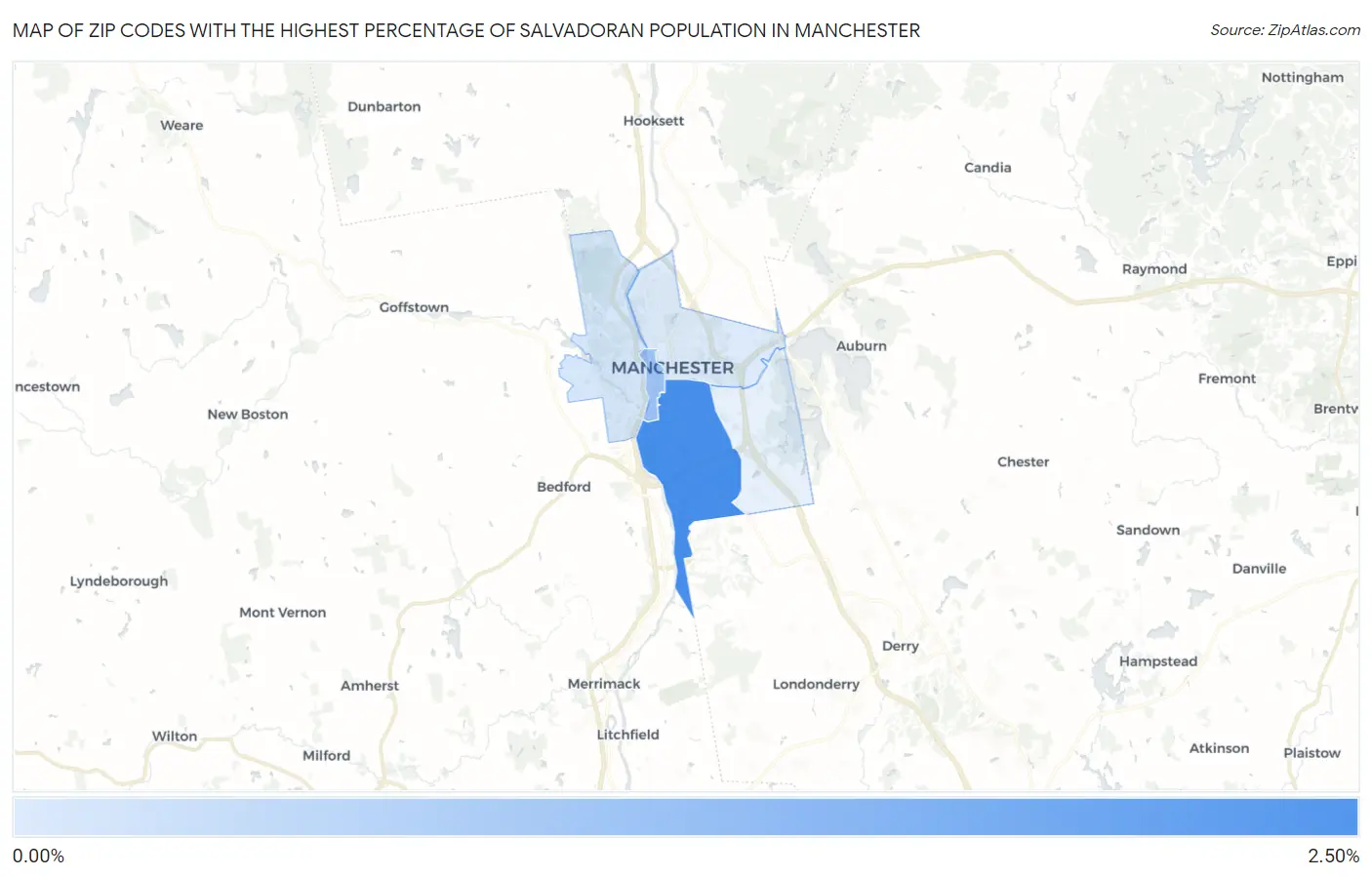 Zip Codes with the Highest Percentage of Salvadoran Population in Manchester Map