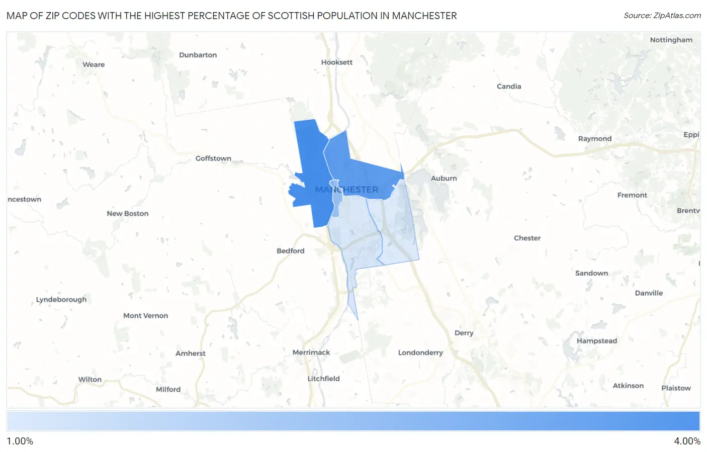 Zip Codes with the Highest Percentage of Scottish Population in Manchester Map