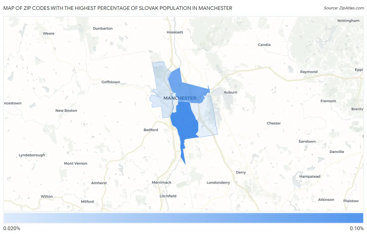 Zip Codes with the Highest Percentage of Slovak Population in Manchester Map