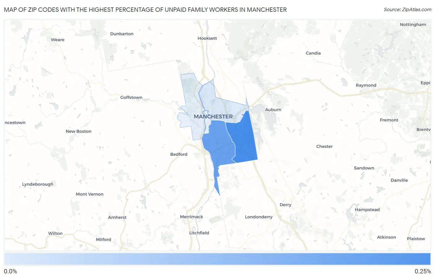 Zip Codes with the Highest Percentage of Unpaid Family Workers in Manchester Map