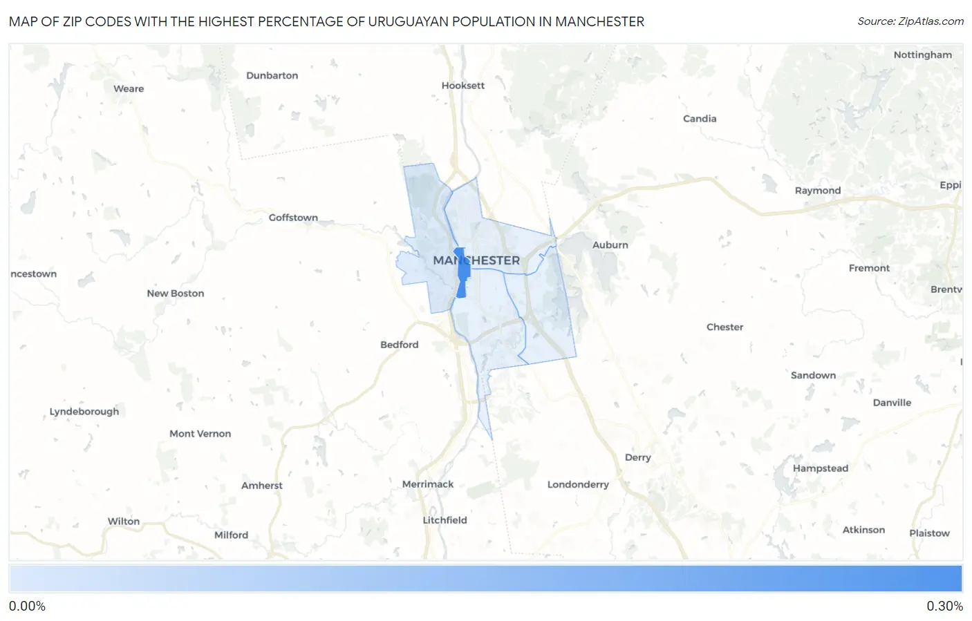 Zip Codes with the Highest Percentage of Uruguayan Population in Manchester Map