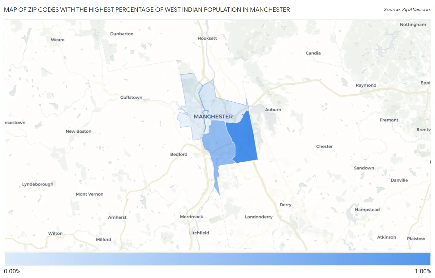 Zip Codes with the Highest Percentage of West Indian Population in Manchester Map