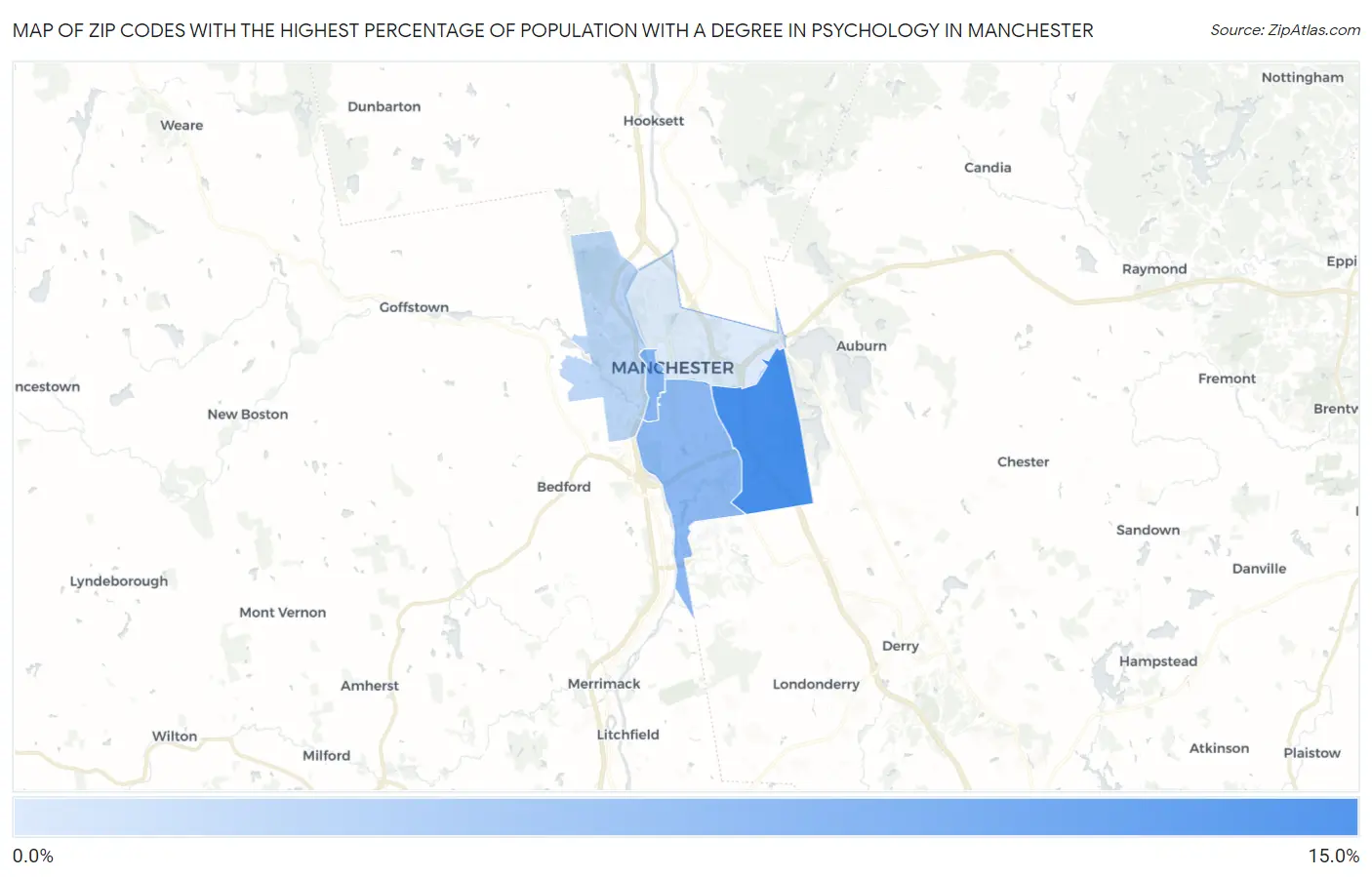 Zip Codes with the Highest Percentage of Population with a Degree in Psychology in Manchester Map