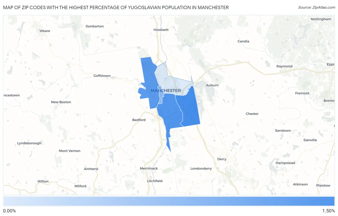 Zip Codes with the Highest Percentage of Yugoslavian Population in Manchester Map