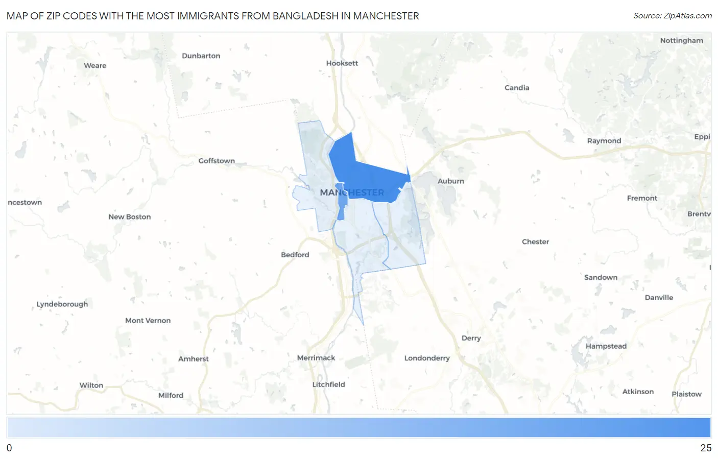 Zip Codes with the Most Immigrants from Bangladesh in Manchester Map