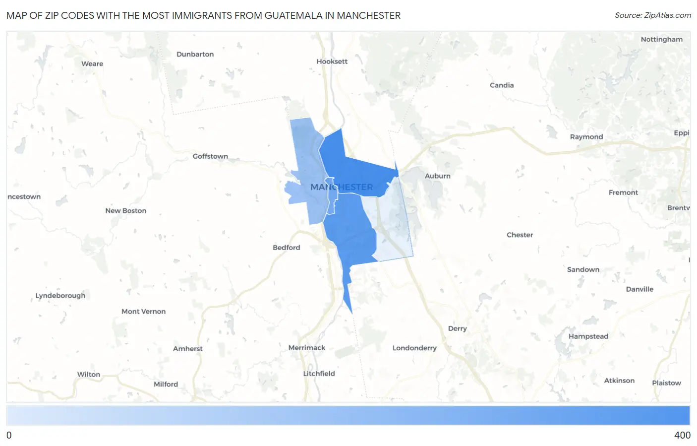 Zip Codes with the Most Immigrants from Guatemala in Manchester Map