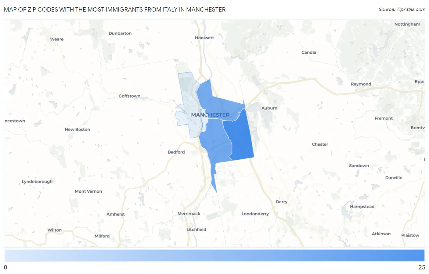 Zip Codes with the Most Immigrants from Italy in Manchester Map