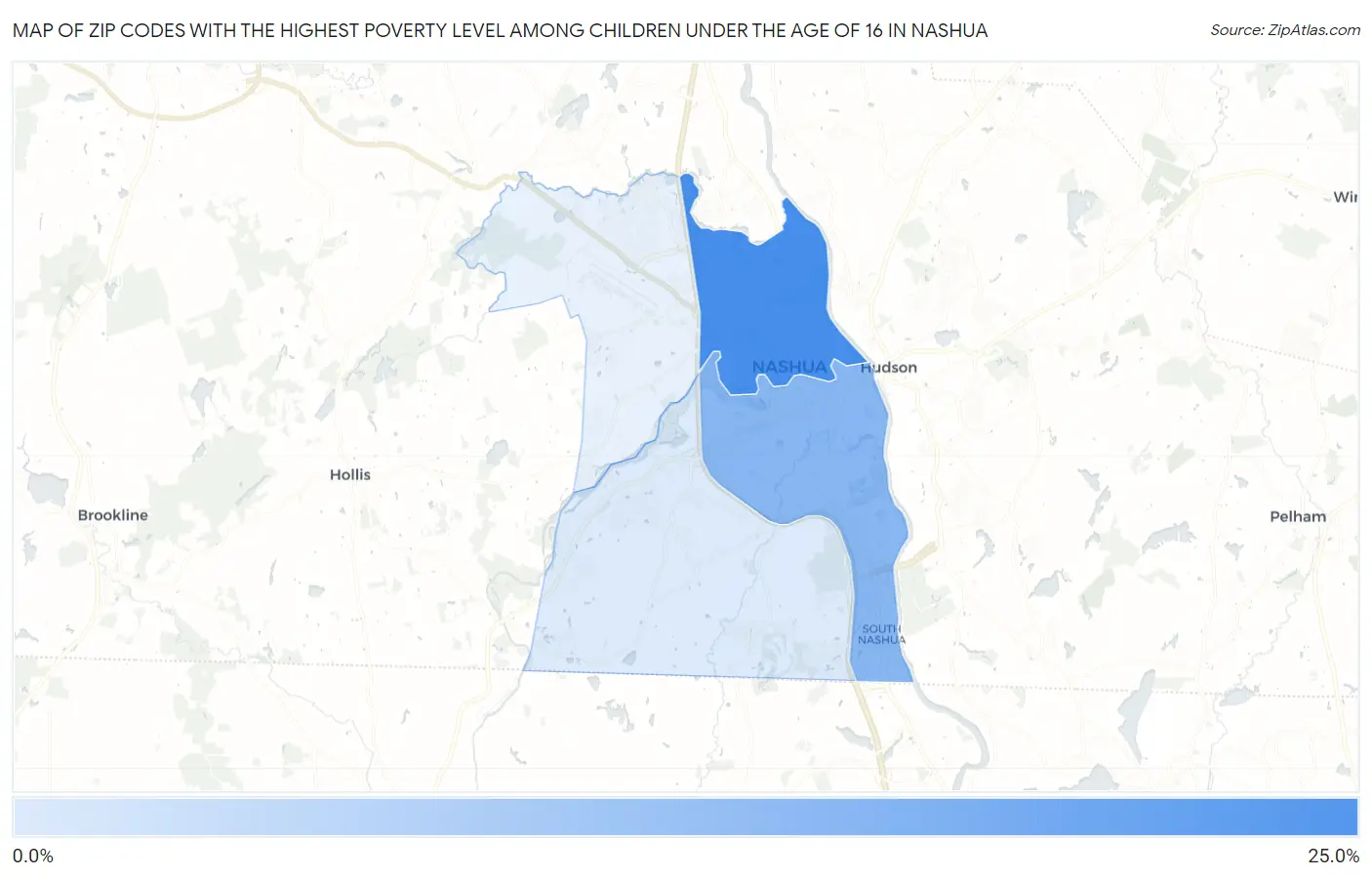 Zip Codes with the Highest Poverty Level Among Children Under the Age of 16 in Nashua Map