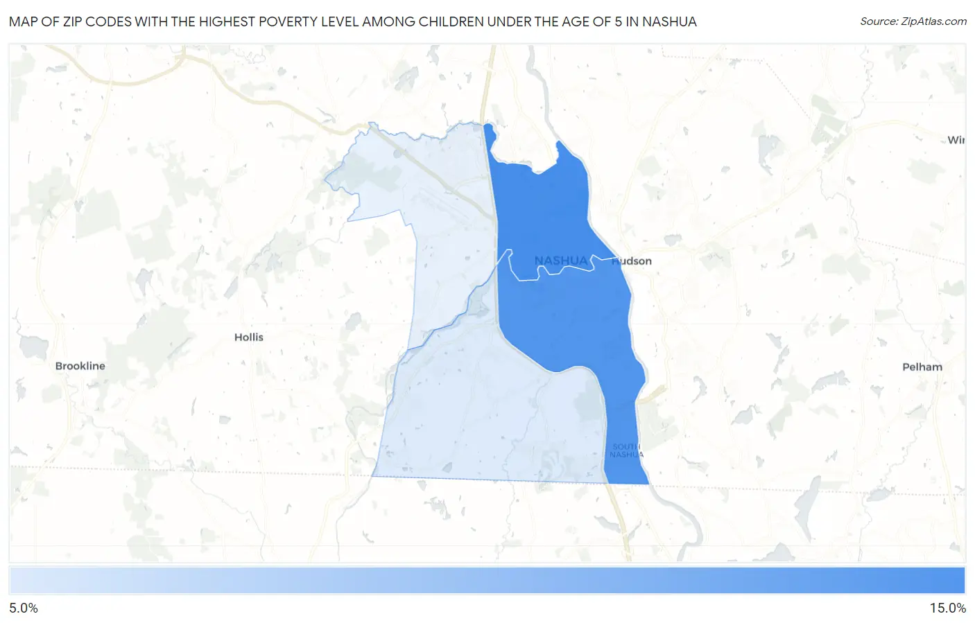 Zip Codes with the Highest Poverty Level Among Children Under the Age of 5 in Nashua Map