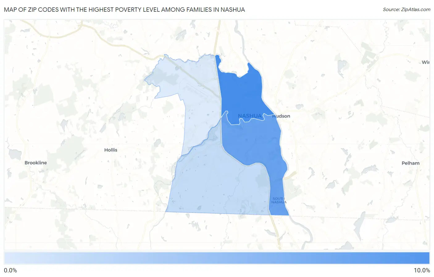 Zip Codes with the Highest Poverty Level Among Families in Nashua Map