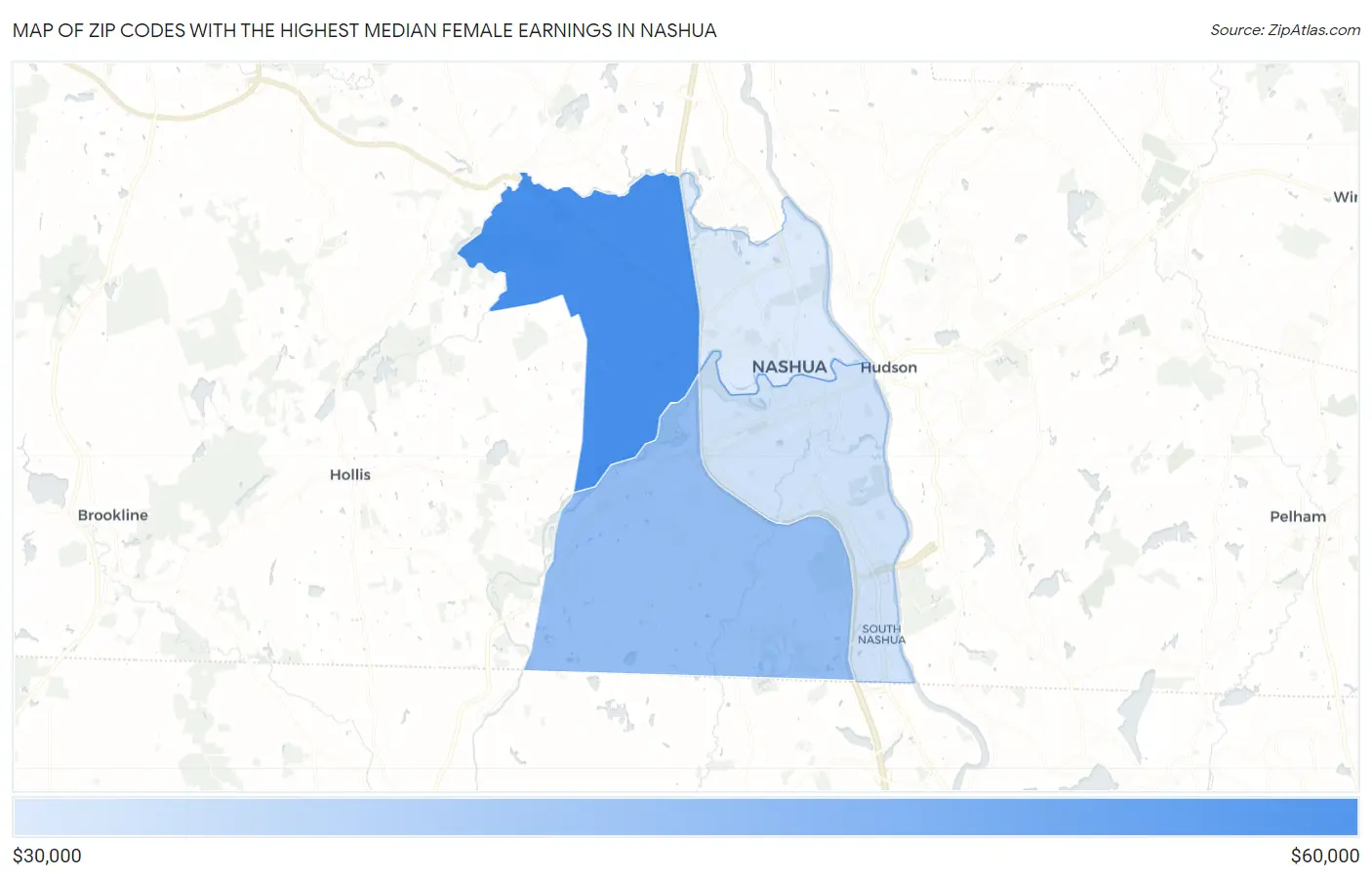 Zip Codes with the Highest Median Female Earnings in Nashua Map