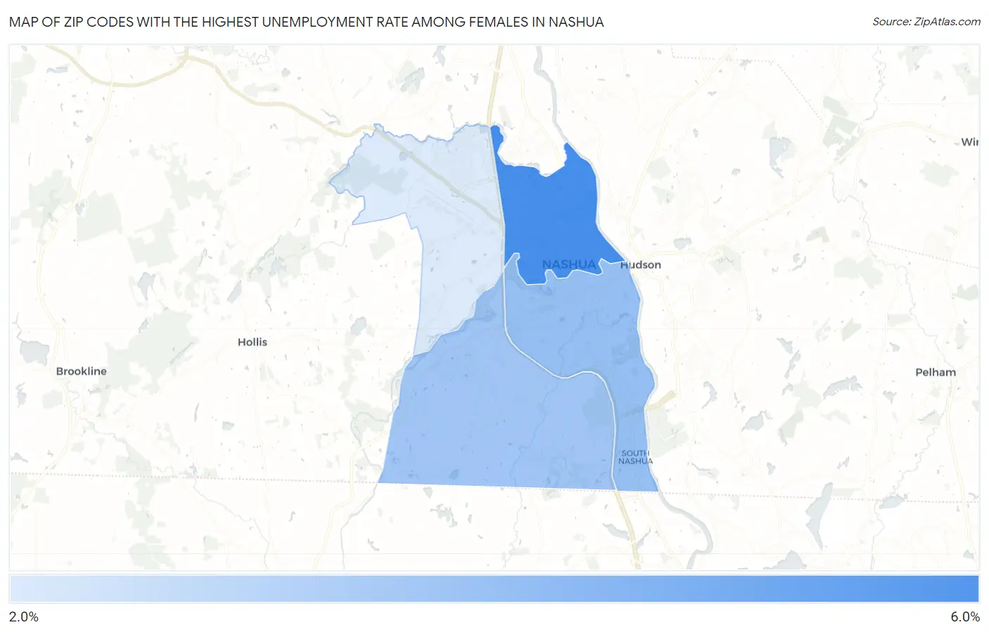 Zip Codes with the Highest Unemployment Rate Among Females in Nashua Map