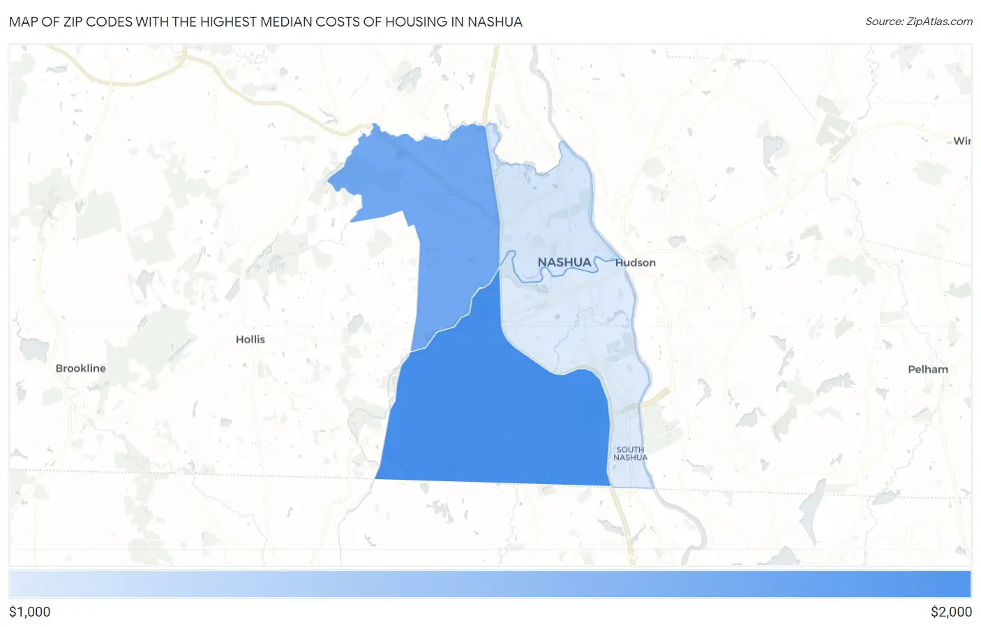 Zip Codes with the Highest Median Costs of Housing in Nashua Map