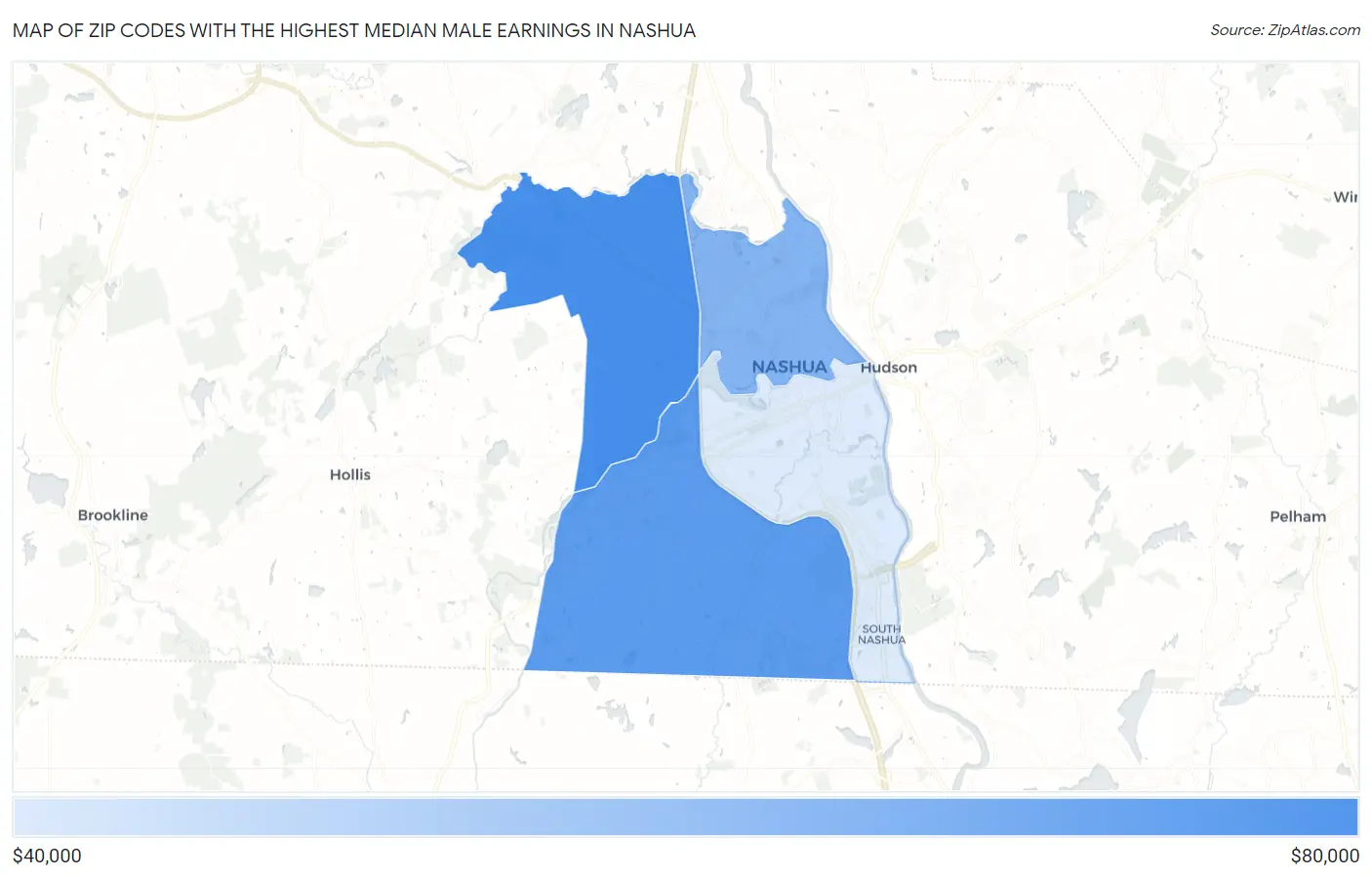 Zip Codes with the Highest Median Male Earnings in Nashua Map