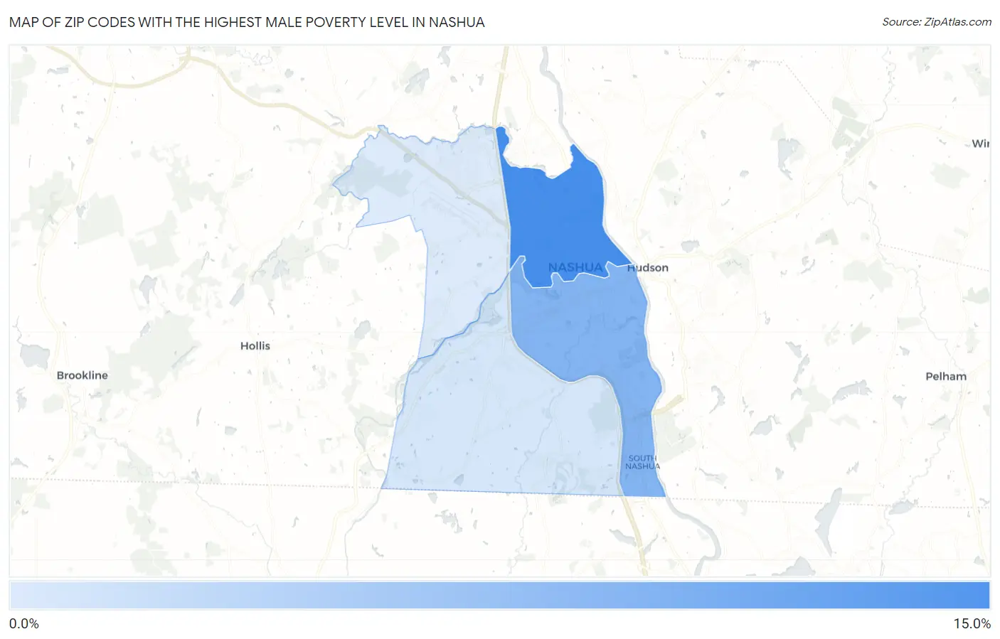 Zip Codes with the Highest Male Poverty Level in Nashua Map