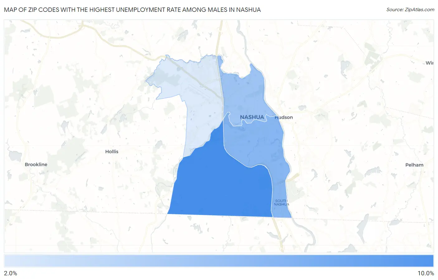 Zip Codes with the Highest Unemployment Rate Among Males in Nashua Map
