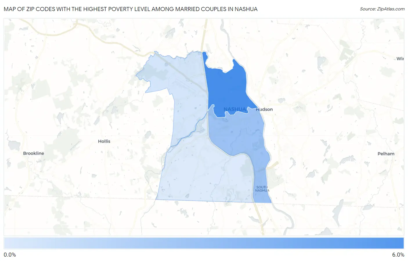 Zip Codes with the Highest Poverty Level Among Married Couples in Nashua Map