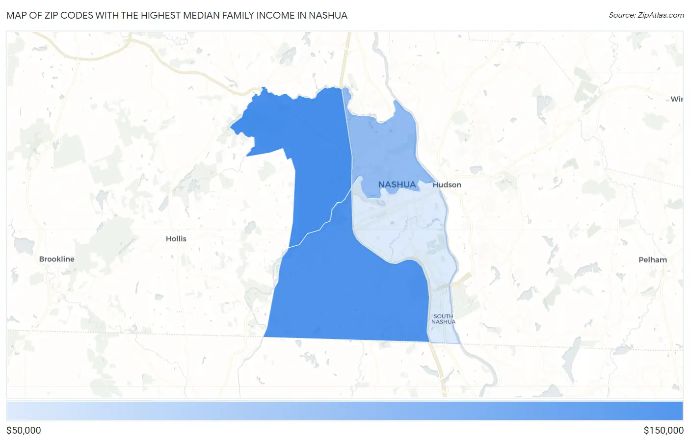 Zip Codes with the Highest Median Family Income in Nashua Map