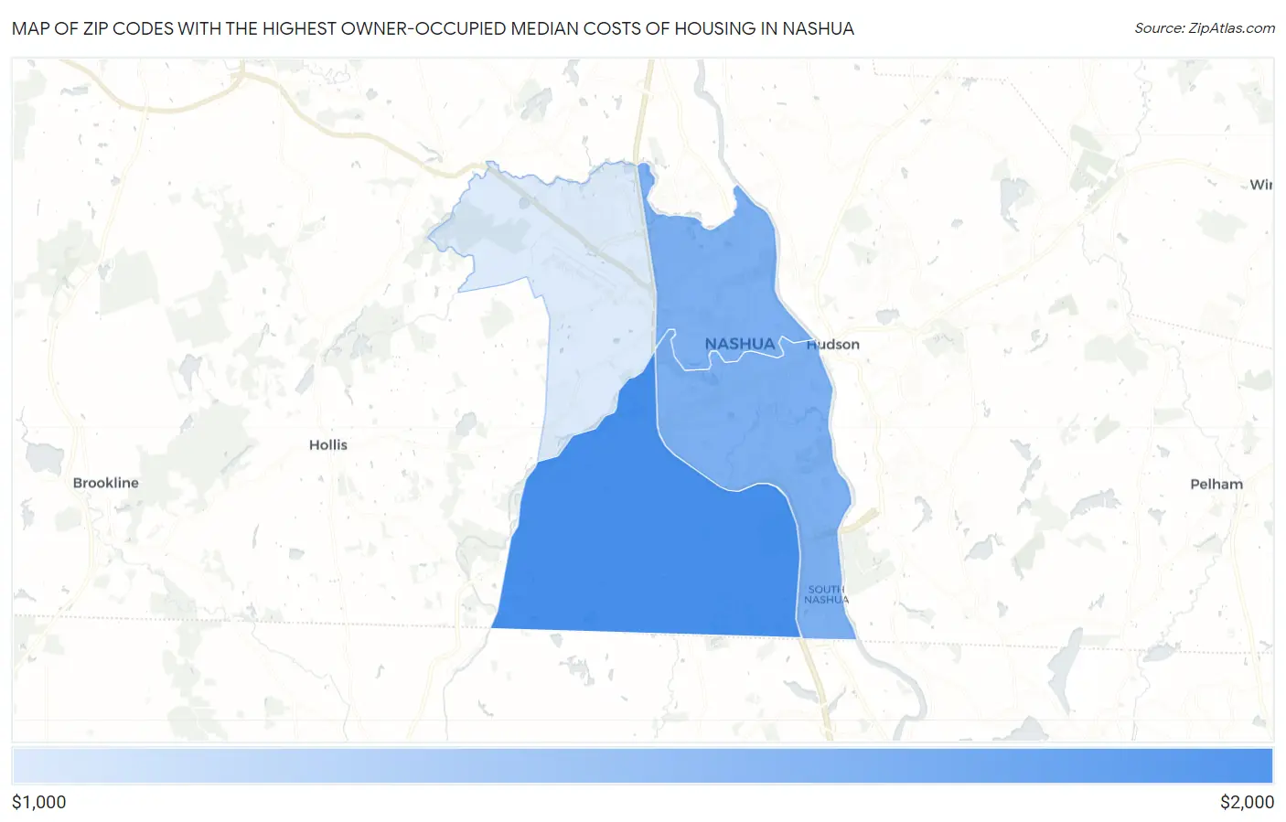 Zip Codes with the Highest Owner-Occupied Median Costs of Housing in Nashua Map