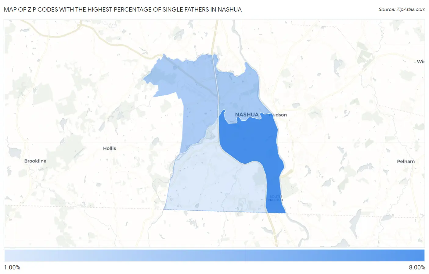 Zip Codes with the Highest Percentage of Single Fathers in Nashua Map