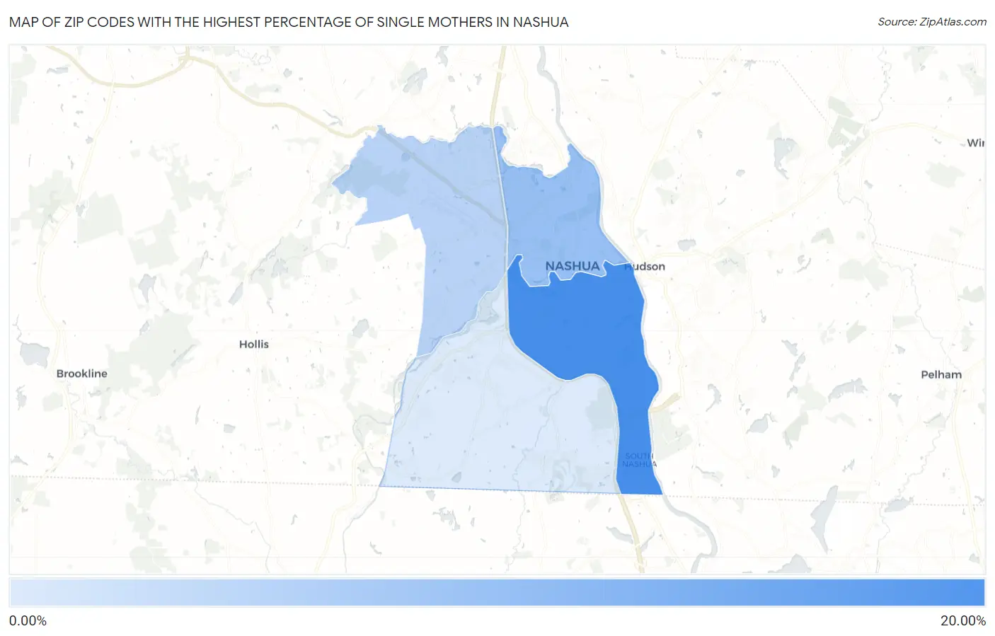Zip Codes with the Highest Percentage of Single Mothers in Nashua Map
