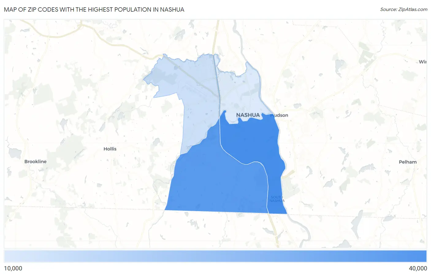Zip Codes with the Highest Population in Nashua Map